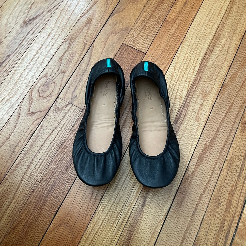 ☀️Tieks Leather ballet elastic trim foldable Slipon minimalist flats black 8